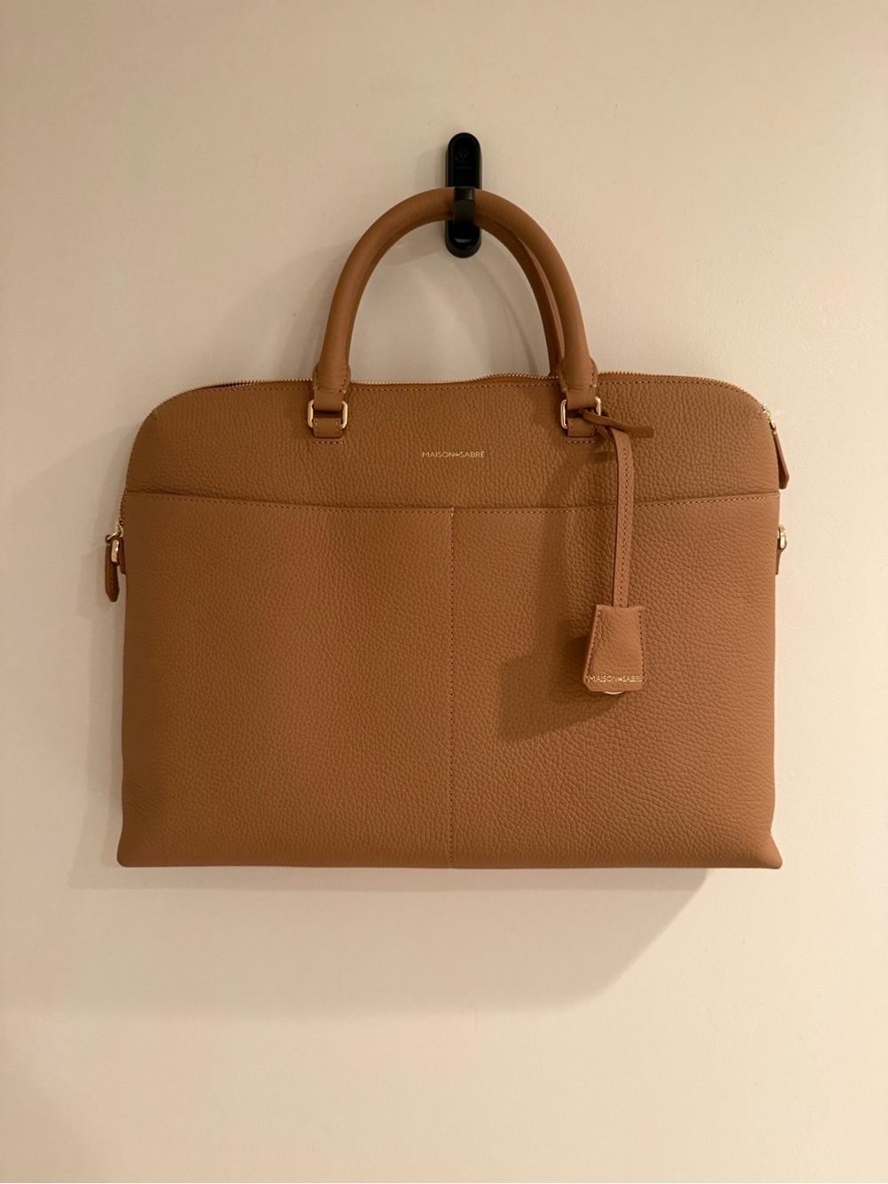 MAISON de SABRÉ Tan Leather Briefcase with Shoulder Strap